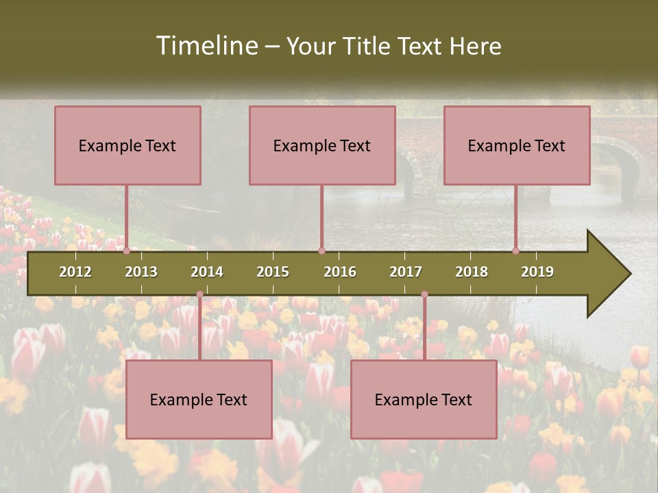 A Bridge Over A River With Lots Of Flowers In Front Of It PowerPoint Template