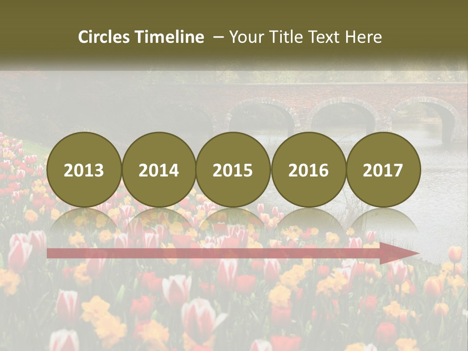 A Bridge Over A River With Lots Of Flowers In Front Of It PowerPoint Template