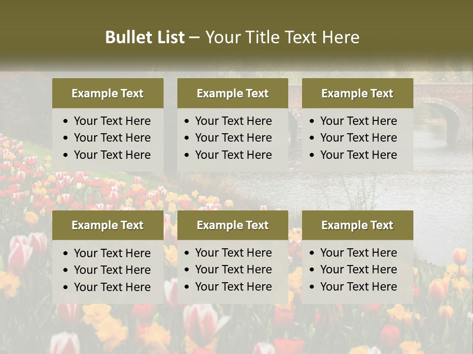 A Bridge Over A River With Lots Of Flowers In Front Of It PowerPoint Template