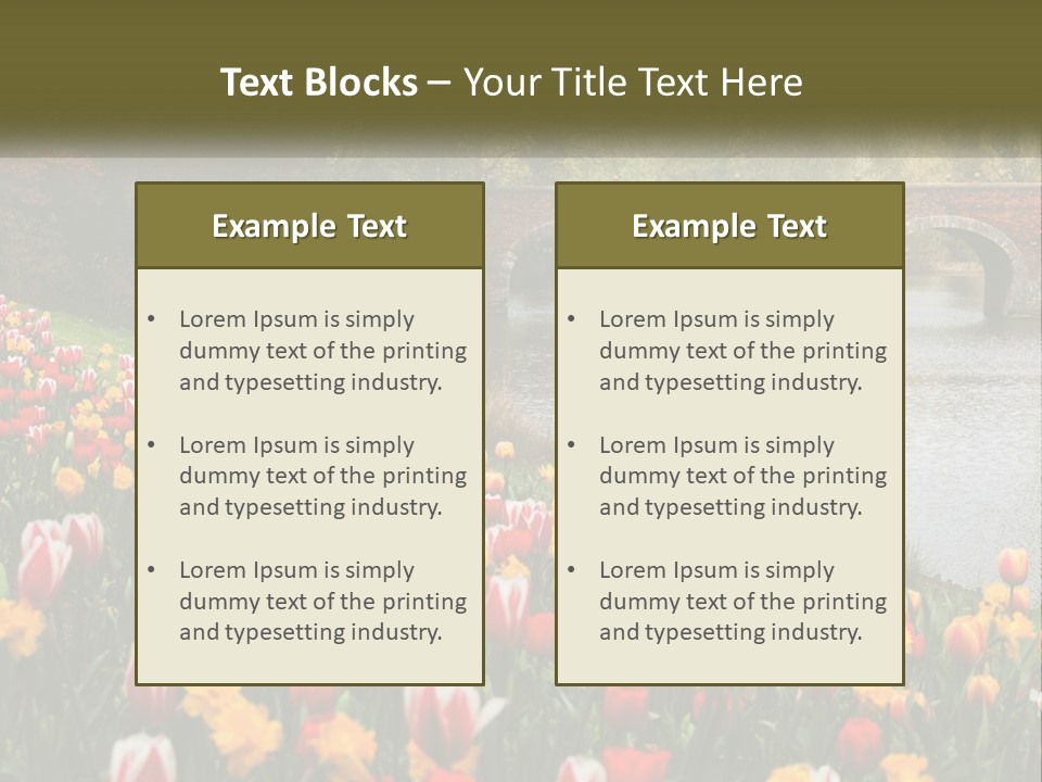 A Bridge Over A River With Lots Of Flowers In Front Of It PowerPoint Template