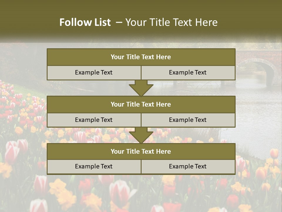 A Bridge Over A River With Lots Of Flowers In Front Of It PowerPoint Template