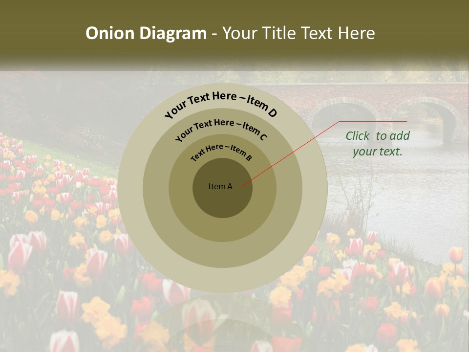 A Bridge Over A River With Lots Of Flowers In Front Of It PowerPoint Template