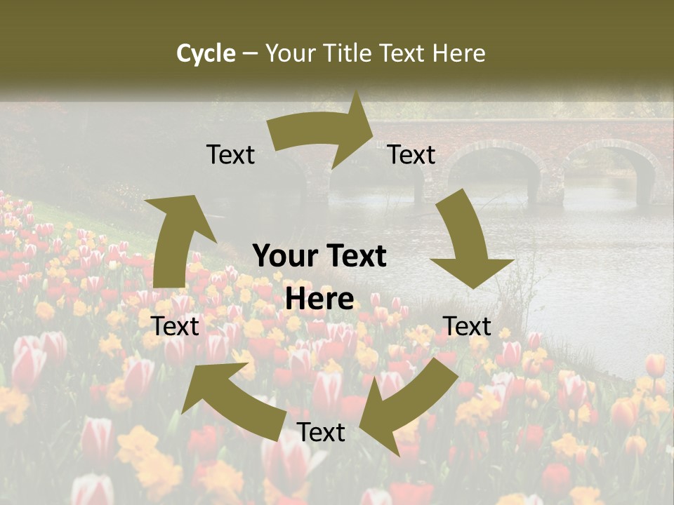 A Bridge Over A River With Lots Of Flowers In Front Of It PowerPoint Template