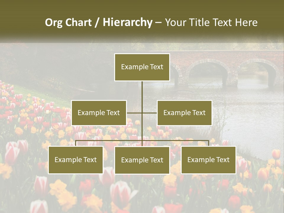 A Bridge Over A River With Lots Of Flowers In Front Of It PowerPoint Template