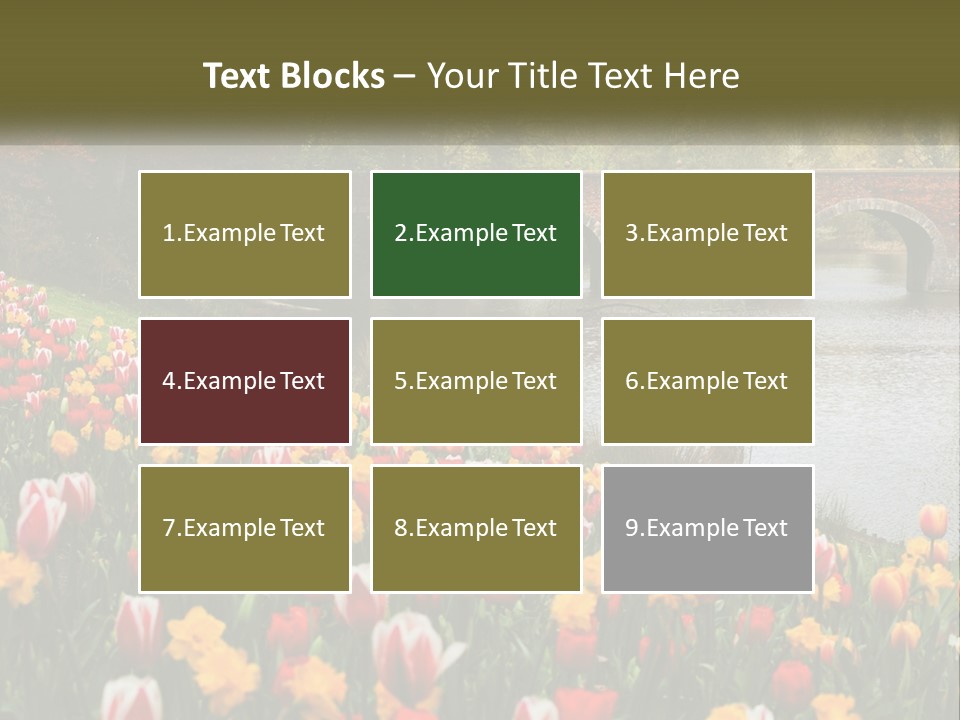 A Bridge Over A River With Lots Of Flowers In Front Of It PowerPoint Template