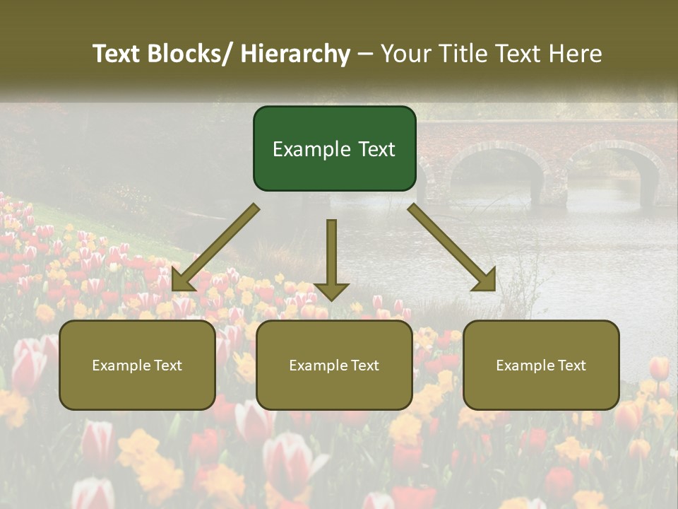 A Bridge Over A River With Lots Of Flowers In Front Of It PowerPoint Template