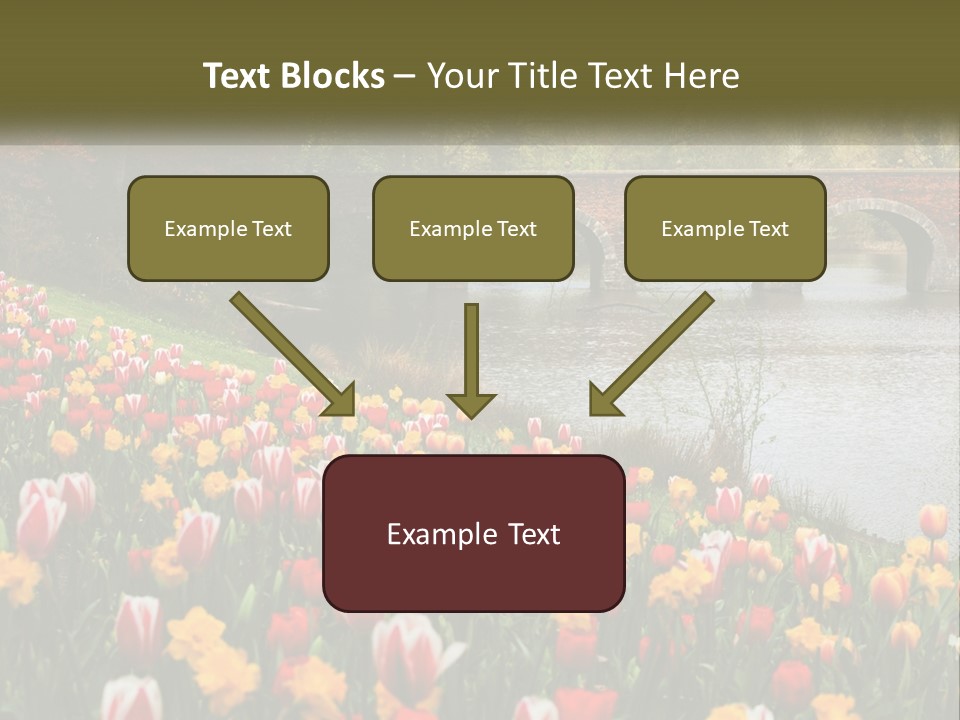 A Bridge Over A River With Lots Of Flowers In Front Of It PowerPoint Template