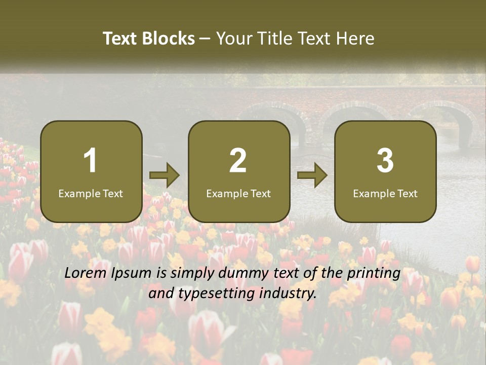A Bridge Over A River With Lots Of Flowers In Front Of It PowerPoint Template