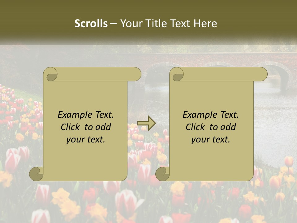 A Bridge Over A River With Lots Of Flowers In Front Of It PowerPoint Template