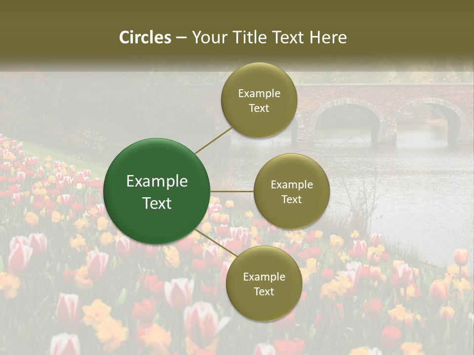 A Bridge Over A River With Lots Of Flowers In Front Of It PowerPoint Template