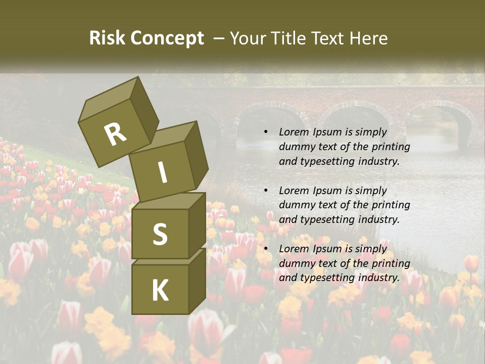 A Bridge Over A River With Lots Of Flowers In Front Of It PowerPoint Template