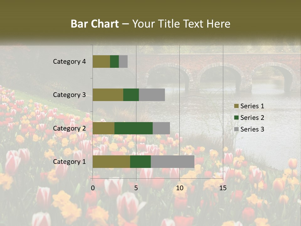A Bridge Over A River With Lots Of Flowers In Front Of It PowerPoint Template