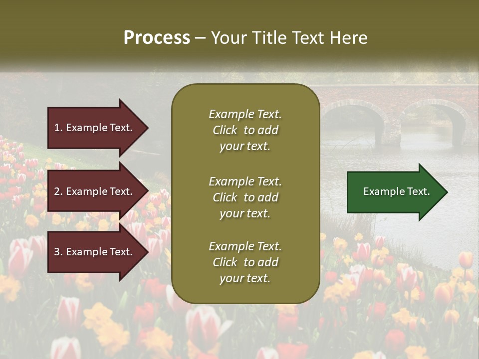 A Bridge Over A River With Lots Of Flowers In Front Of It PowerPoint Template