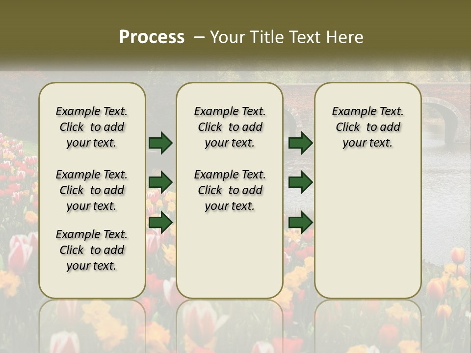 A Bridge Over A River With Lots Of Flowers In Front Of It PowerPoint Template