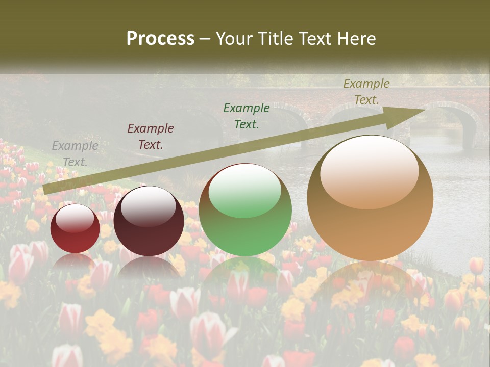 A Bridge Over A River With Lots Of Flowers In Front Of It PowerPoint Template