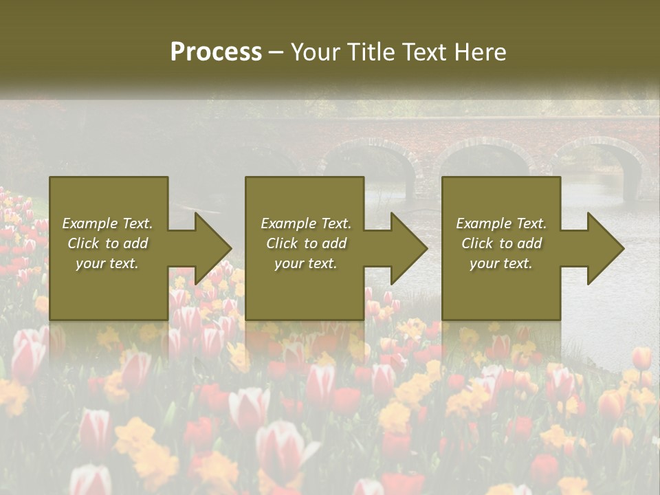 A Bridge Over A River With Lots Of Flowers In Front Of It PowerPoint Template