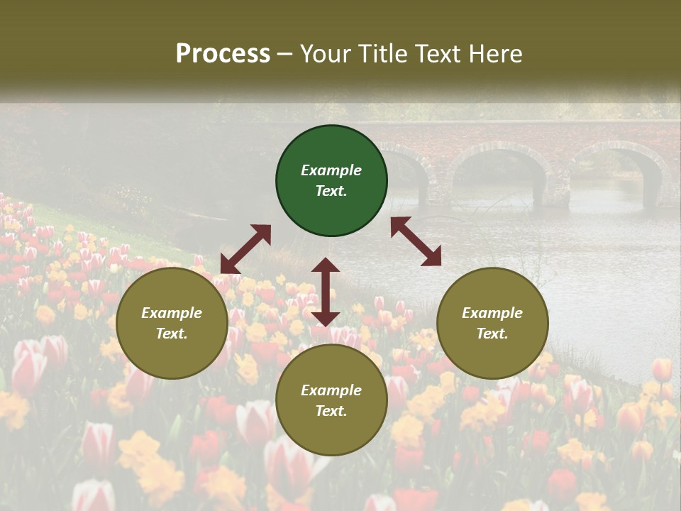A Bridge Over A River With Lots Of Flowers In Front Of It PowerPoint Template