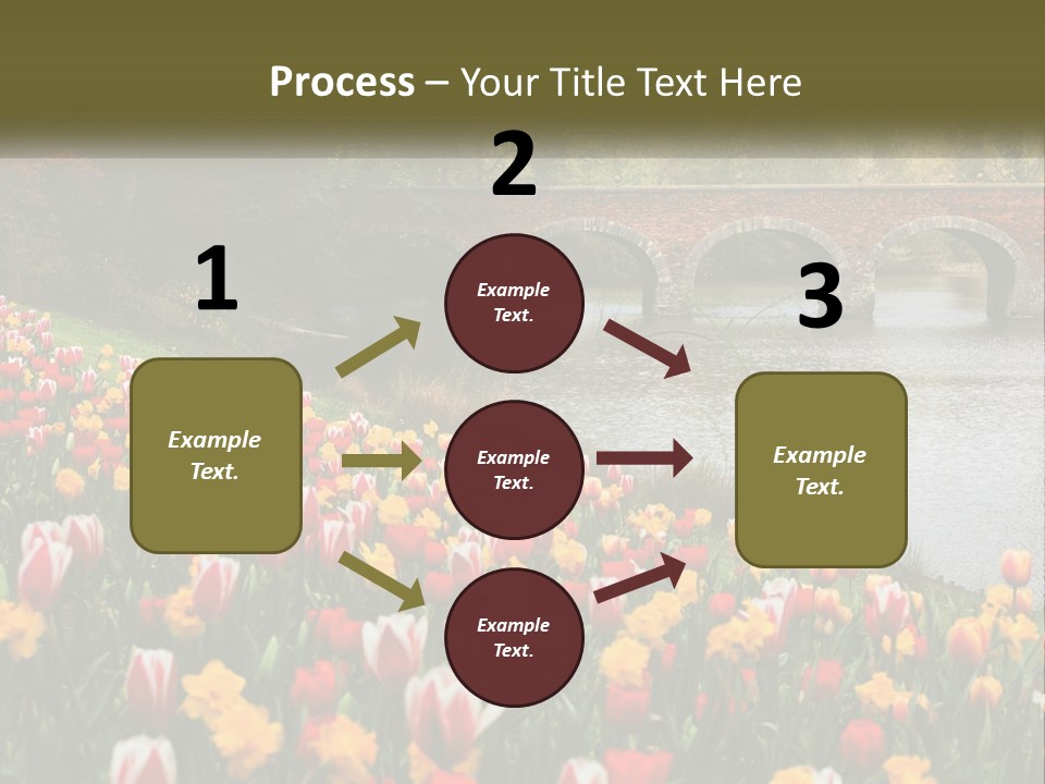 A Bridge Over A River With Lots Of Flowers In Front Of It PowerPoint Template