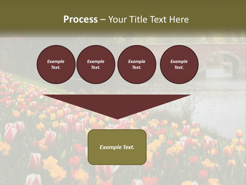 A Bridge Over A River With Lots Of Flowers In Front Of It PowerPoint Template