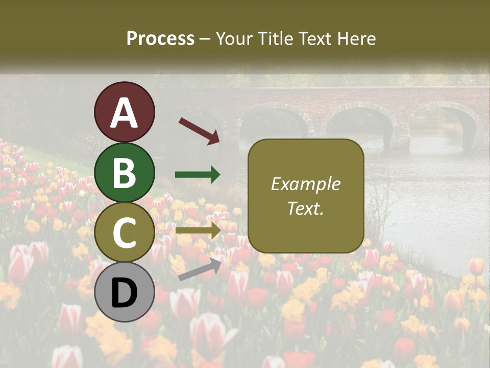 A Bridge Over A River With Lots Of Flowers In Front Of It PowerPoint Template