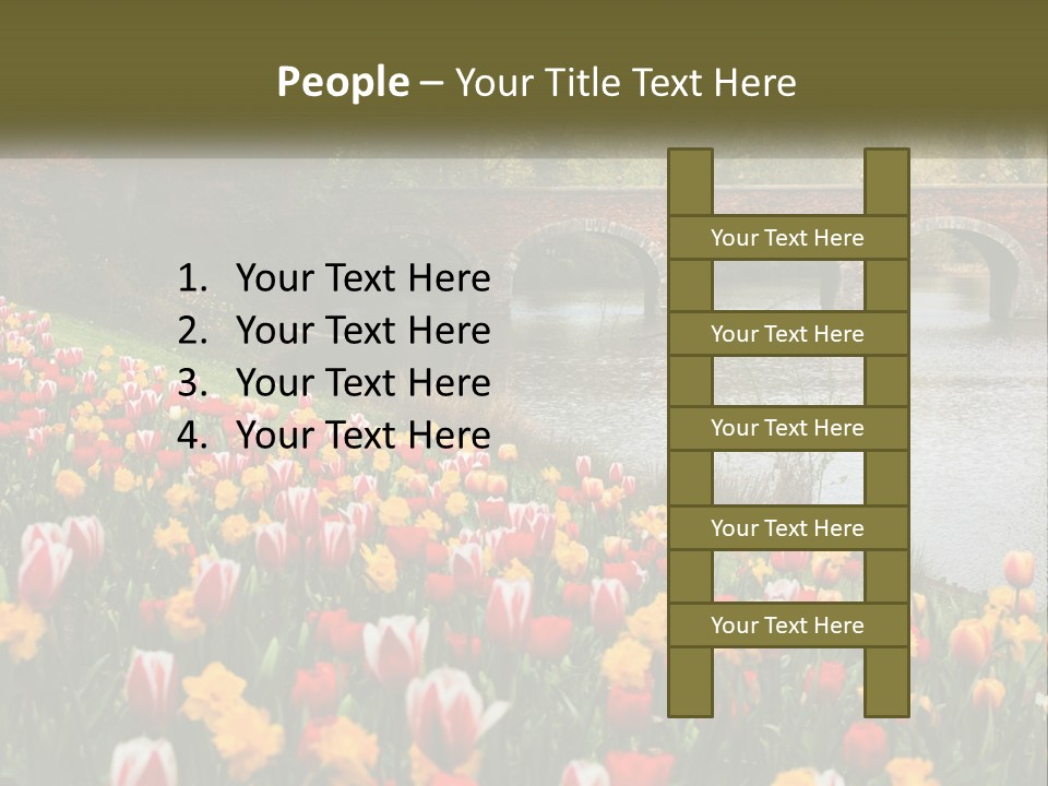 A Bridge Over A River With Lots Of Flowers In Front Of It PowerPoint Template