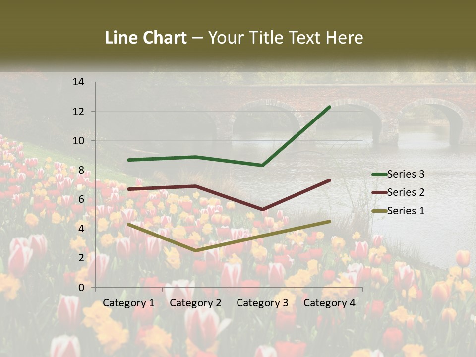 A Bridge Over A River With Lots Of Flowers In Front Of It PowerPoint Template