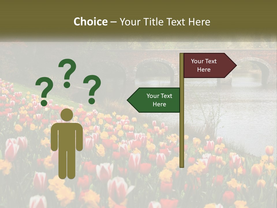 A Bridge Over A River With Lots Of Flowers In Front Of It PowerPoint Template