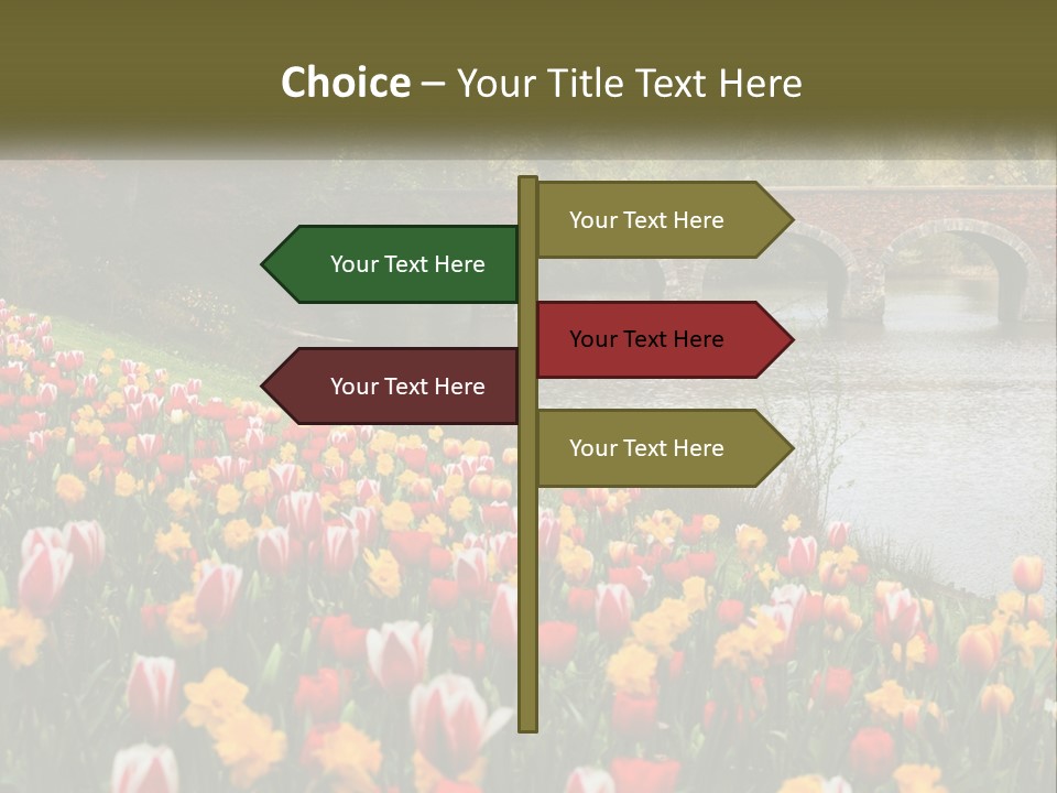 A Bridge Over A River With Lots Of Flowers In Front Of It PowerPoint Template