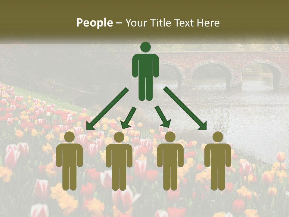 A Bridge Over A River With Lots Of Flowers In Front Of It PowerPoint Template