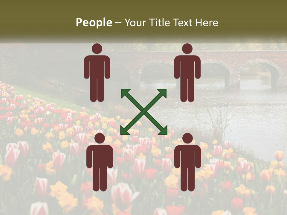 A Bridge Over A River With Lots Of Flowers In Front Of It PowerPoint Template