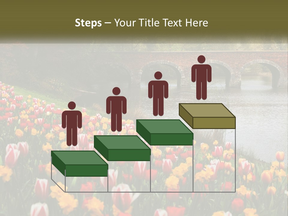 A Bridge Over A River With Lots Of Flowers In Front Of It PowerPoint Template