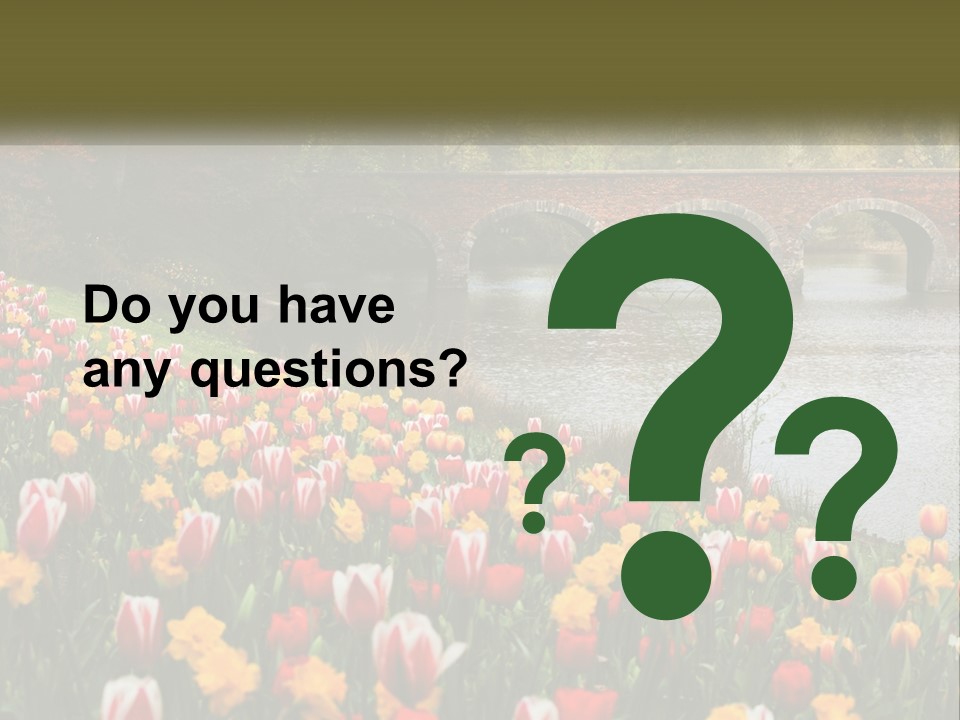 A Bridge Over A River With Lots Of Flowers In Front Of It PowerPoint Template