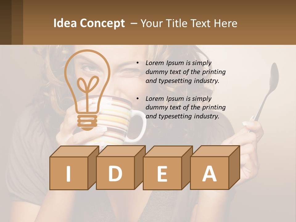 A Woman Drinking A Cup Of Coffee With A Spoon PowerPoint Template