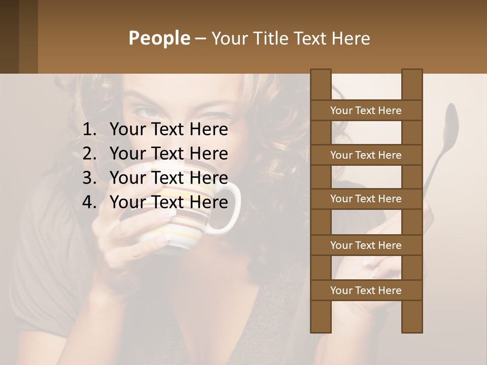 A Woman Drinking A Cup Of Coffee With A Spoon PowerPoint Template