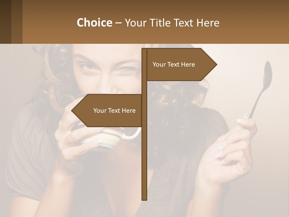 A Woman Drinking A Cup Of Coffee With A Spoon PowerPoint Template