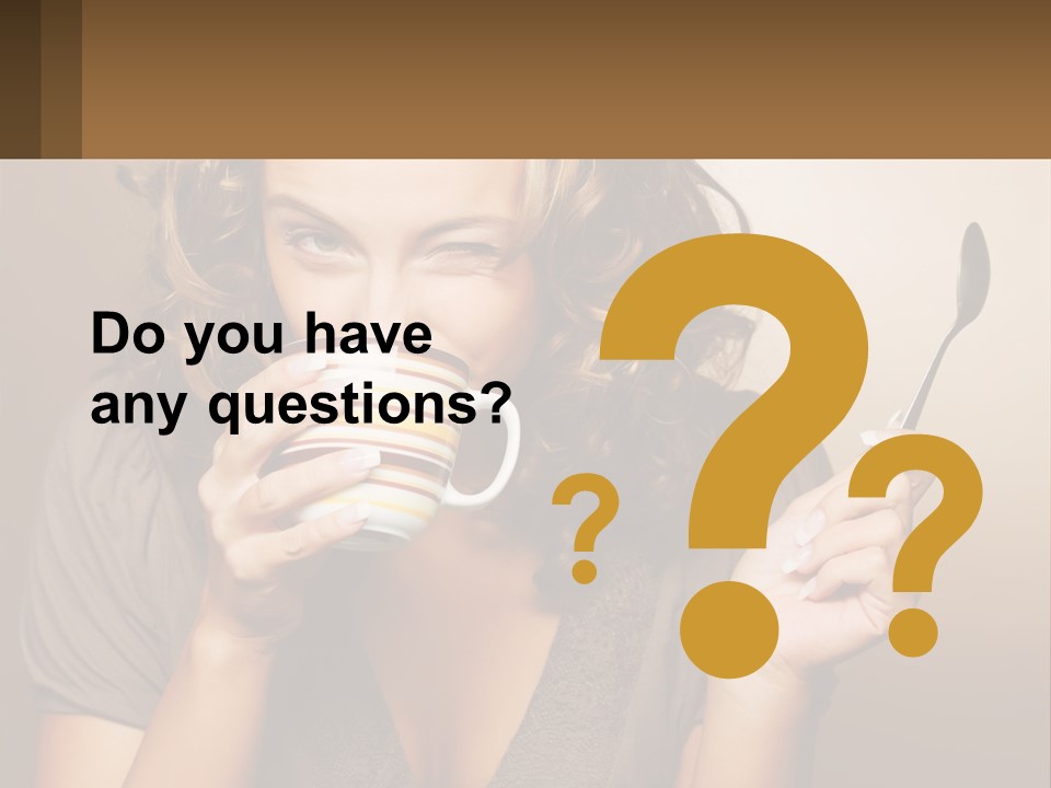 A Woman Drinking A Cup Of Coffee With A Spoon PowerPoint Template