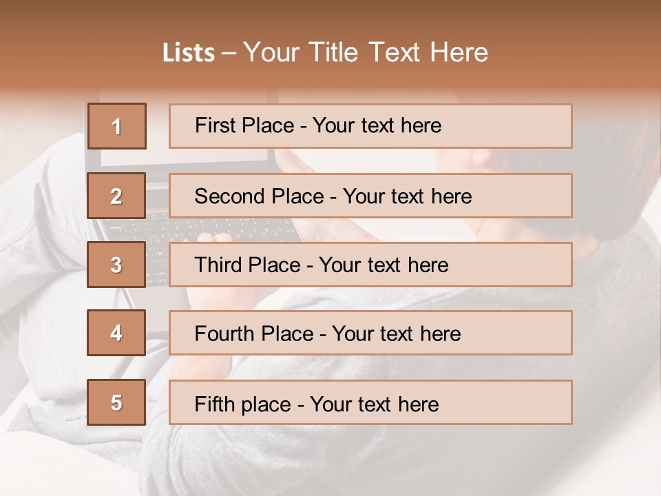 A Woman Sitting On A Couch Using A Laptop Computer PowerPoint Template