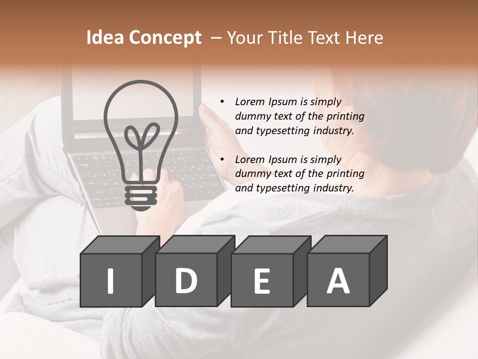 A Woman Sitting On A Couch Using A Laptop Computer PowerPoint Template