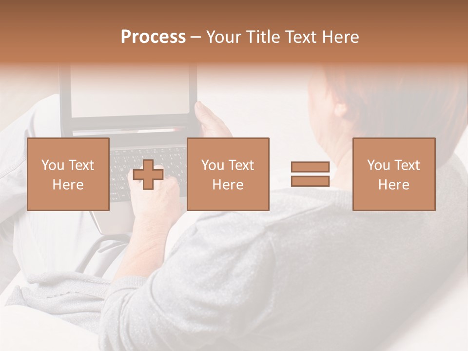 A Woman Sitting On A Couch Using A Laptop Computer PowerPoint Template