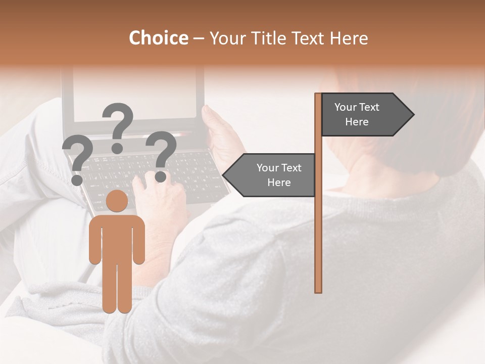 A Woman Sitting On A Couch Using A Laptop Computer PowerPoint Template