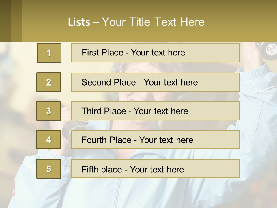 A Woman Holding Two Dumbs In Her Hands PowerPoint Template