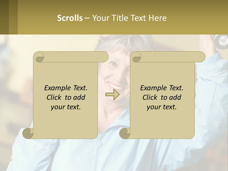 A Woman Holding Two Dumbs In Her Hands PowerPoint Template