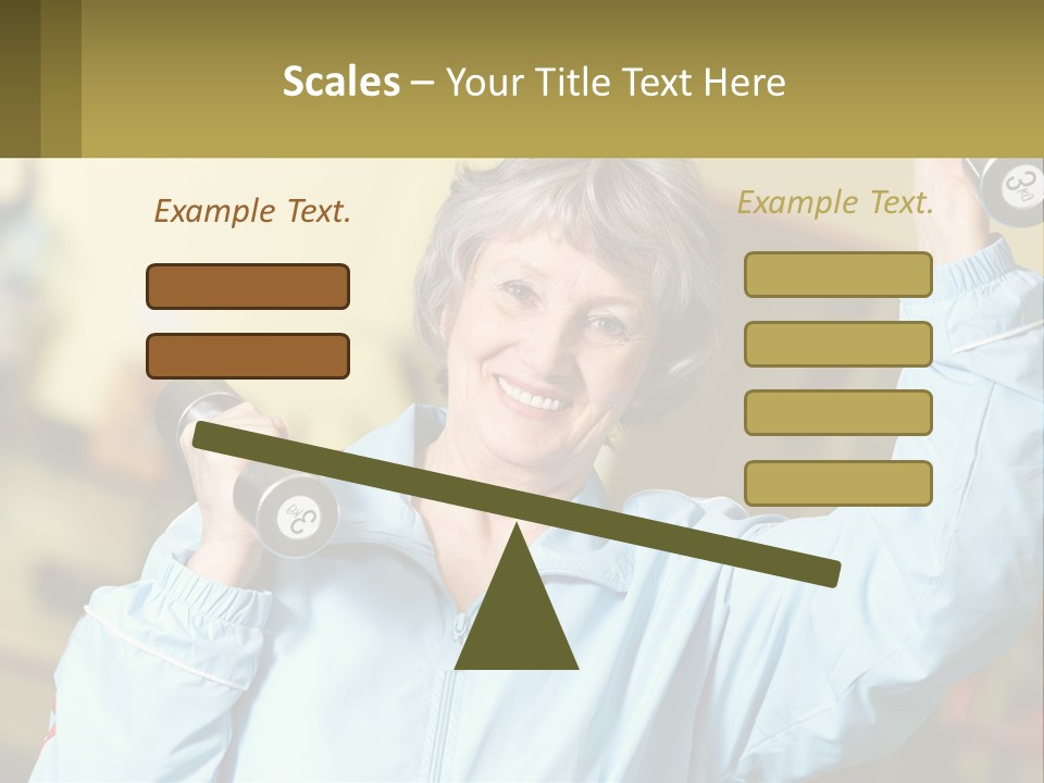 A Woman Holding Two Dumbs In Her Hands PowerPoint Template