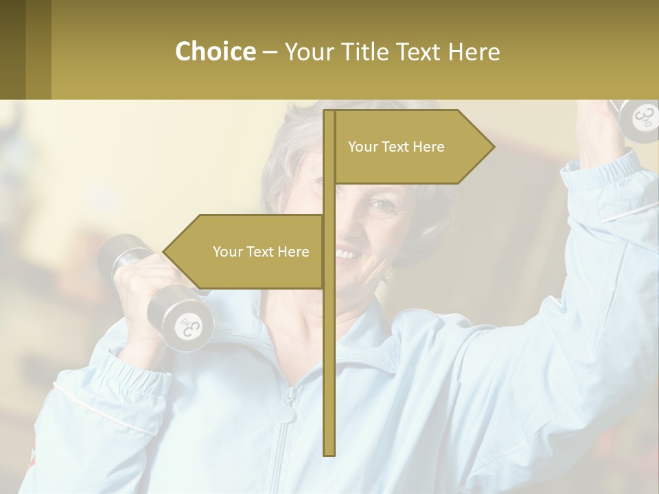 A Woman Holding Two Dumbs In Her Hands PowerPoint Template