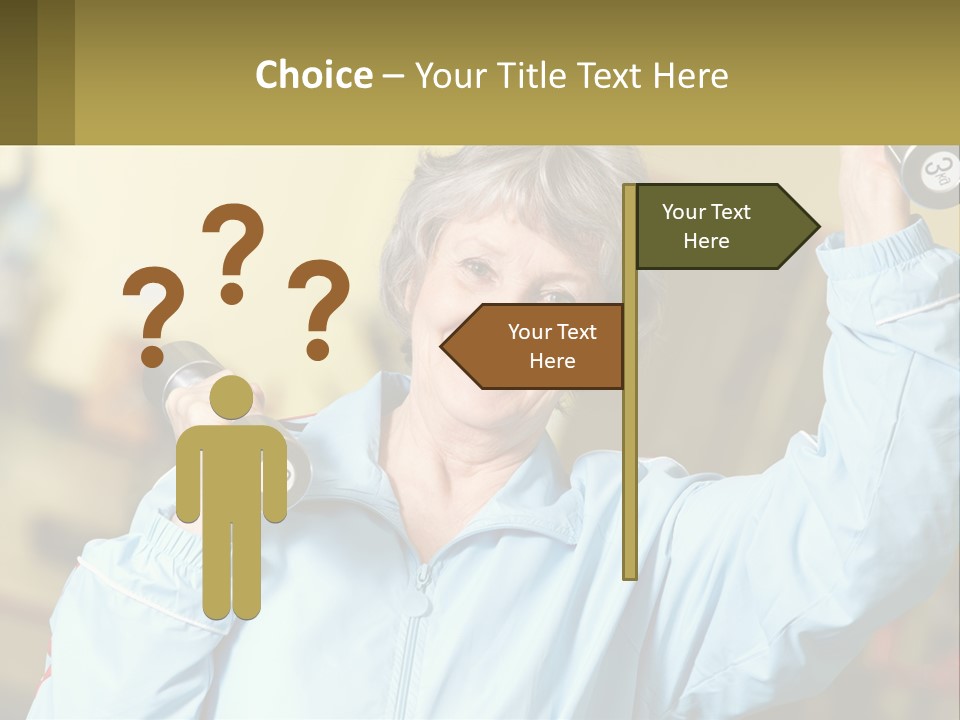 A Woman Holding Two Dumbs In Her Hands PowerPoint Template