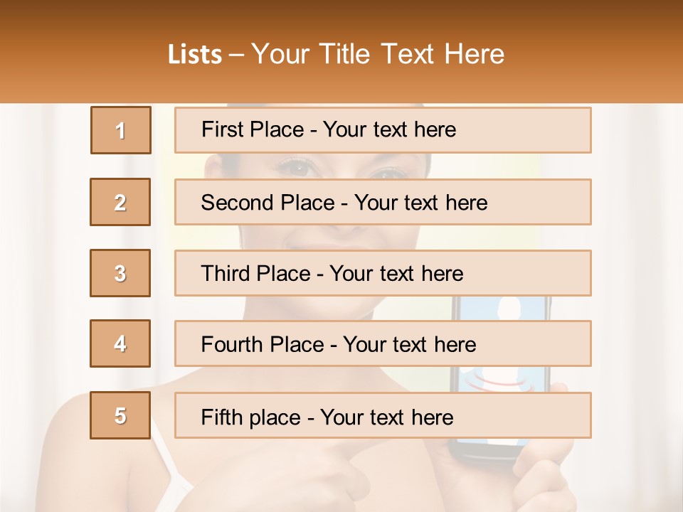 A Woman Holding A Cell Phone In Her Hand PowerPoint Template