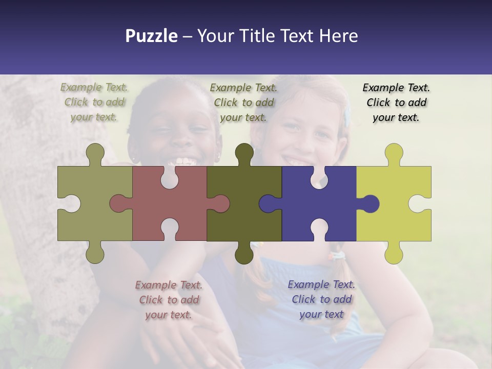 Two Young Girls Sitting Next To Each Other Under A Tree PowerPoint Template