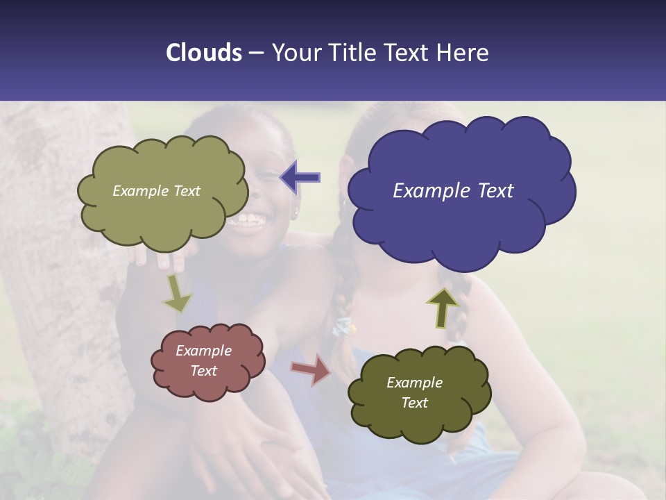 Two Young Girls Sitting Next To Each Other Under A Tree PowerPoint Template