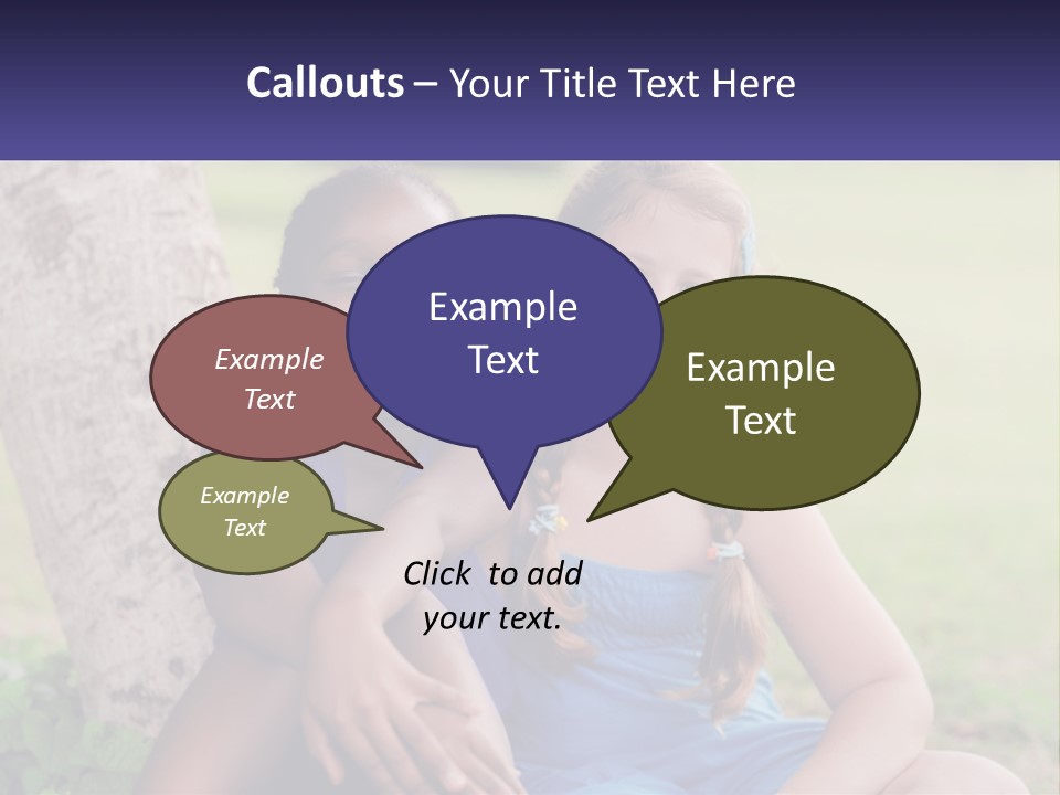 Two Young Girls Sitting Next To Each Other Under A Tree PowerPoint Template