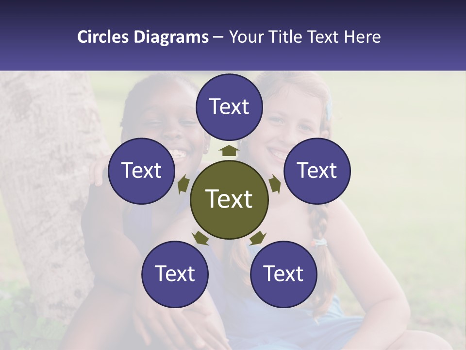 Two Young Girls Sitting Next To Each Other Under A Tree PowerPoint Template